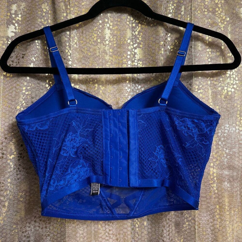 Victorias Secret Royal Blue Lace Corset Bombshell Plunge Push Up Bra 34D - Picture 5 of 14